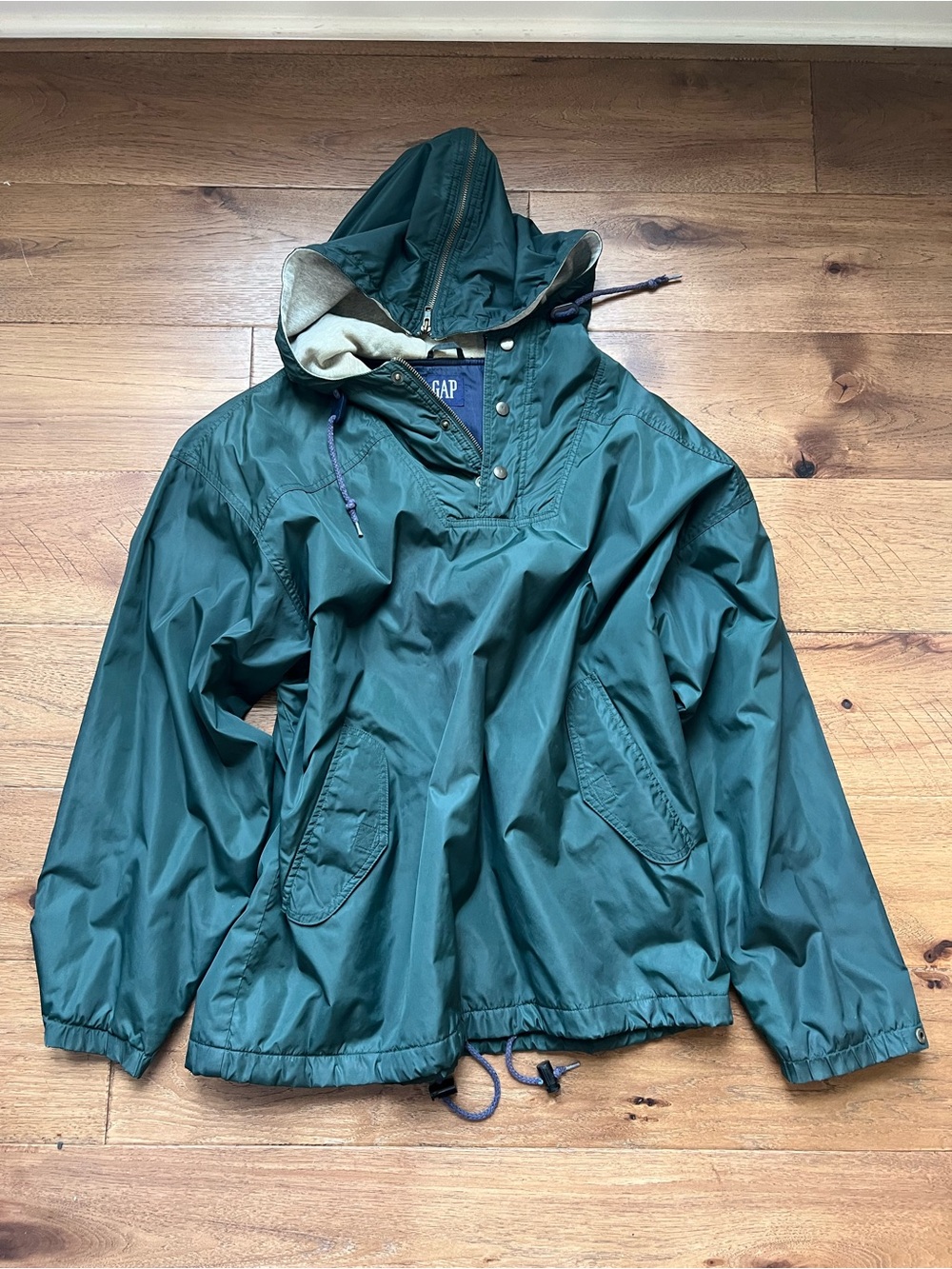 Gap Dark Green Hooded Pullover Anorak Quarter Zip Vintage 90’s